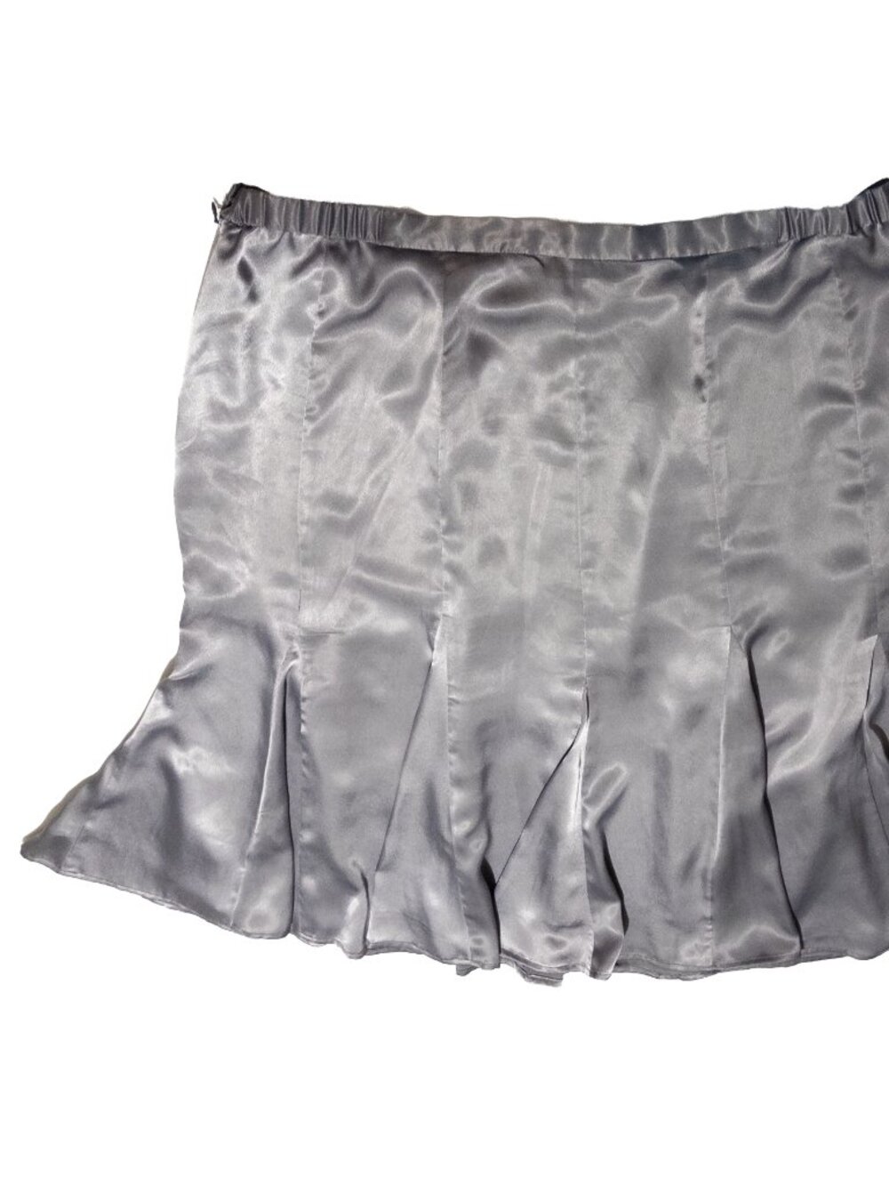 1990'S Vintage Grey Satin Pleated Flare Midi Skirt